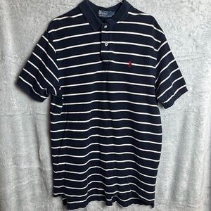 Polo Ralph Lauren Large Mens Blue Stripe Spread Collar Golf Light Blue Pony Logo